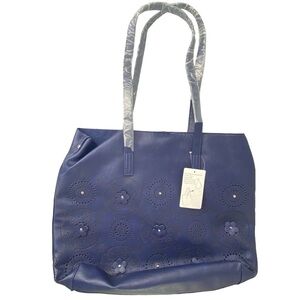 NWT Large Navy Blue Laser Cut Mandala Tote Bag with Removable Interior Crossbody